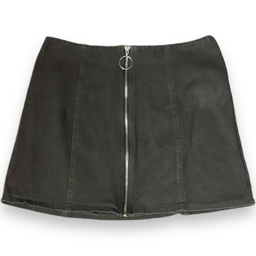 Chloe & Katie Casual Lg Gray/Green Front Silver Ring Zip High Waist Mini Skirt - Picture 11 of 16